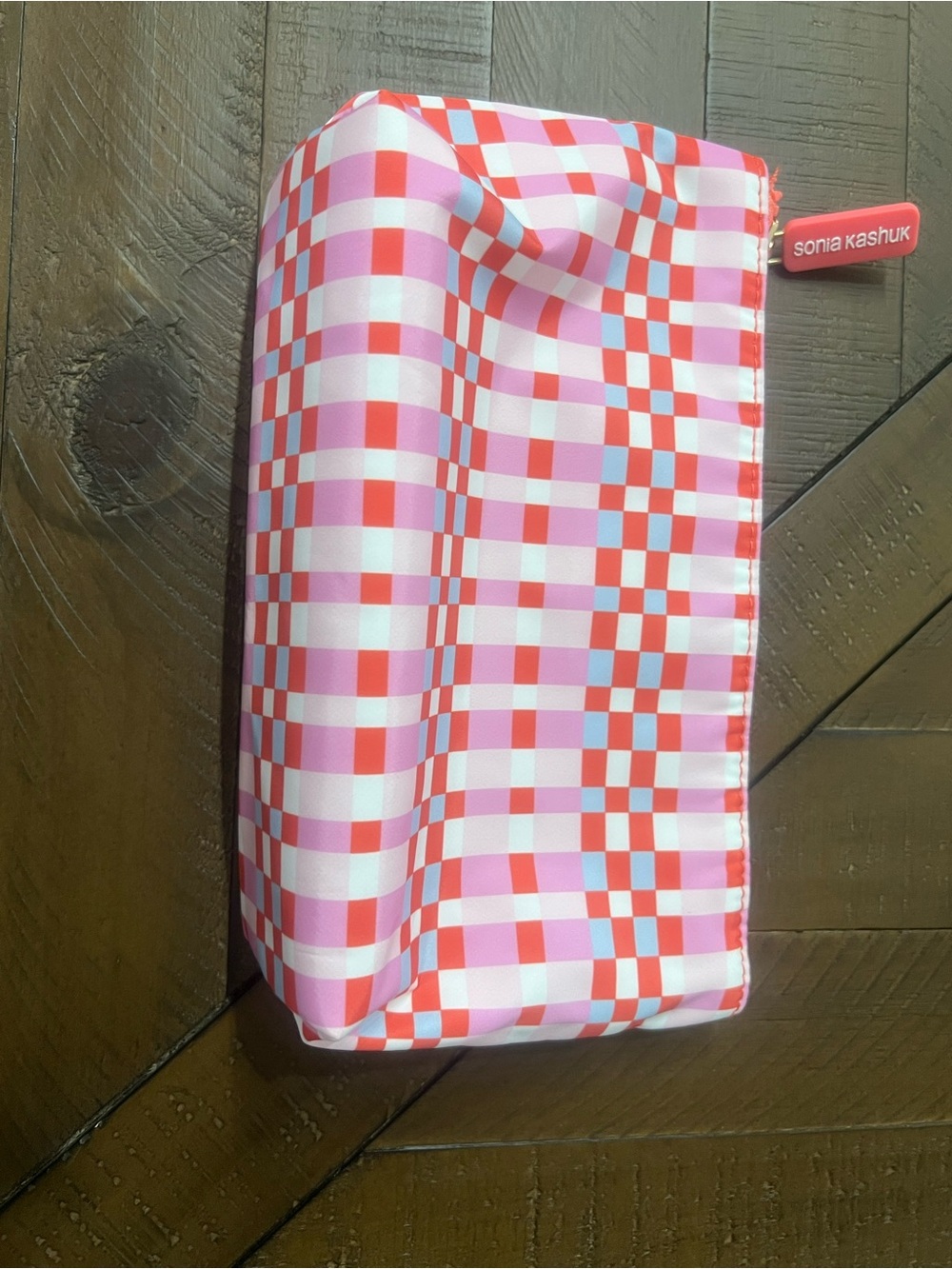 Sonia Kashuk Red and Pink Checker Zip Cosmetic Pouch